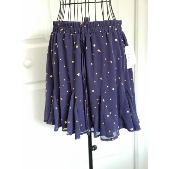 Row A Women Navy Blue Mini Skater Skirt w/ Gold Stars Size M - Picture 1 of 10